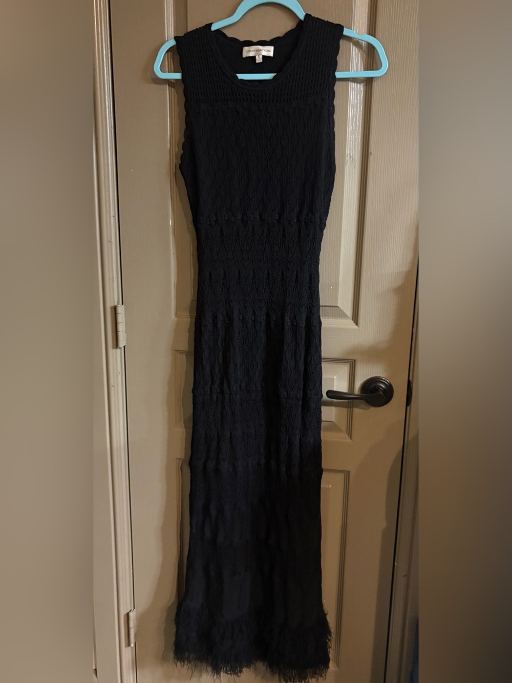 Torn by Ronny Kobo Black Knit Lace Maxi Dress